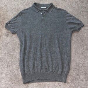 Suitsupply Men's Gray Linen Cotton Knit Polo Shirt Size L Short Sleeve